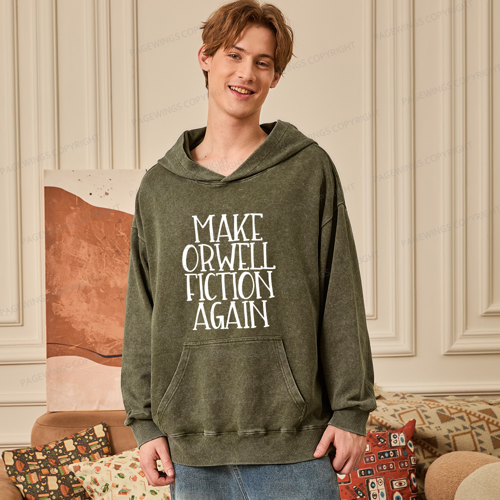 Pagewings Make Orwell Fiction Again  Unisex Washed Hoodie