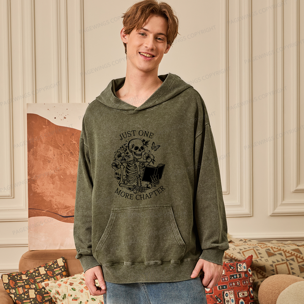Pagewings One More Chapter Skeleton Unisex Washed Hoodie