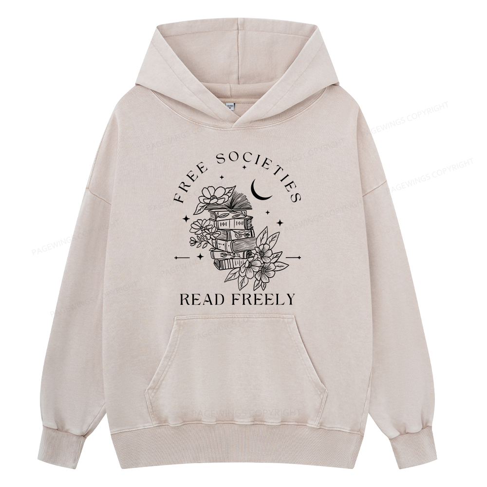 Pagewings Free Societies Read Freely Unisex Washed Hoodie