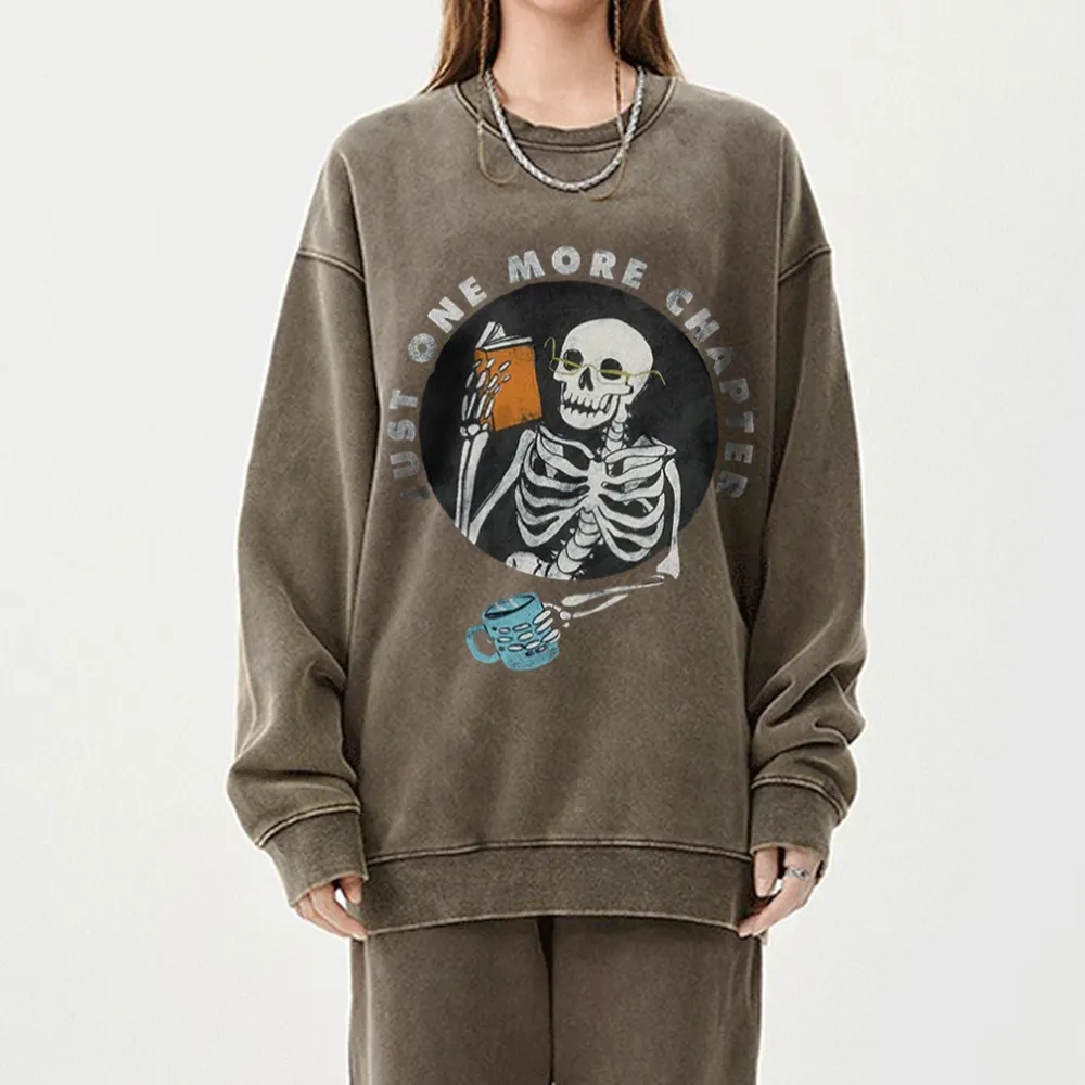 Pagewings Halloween Just One More Chapter Unisex Washed Sweatshirt