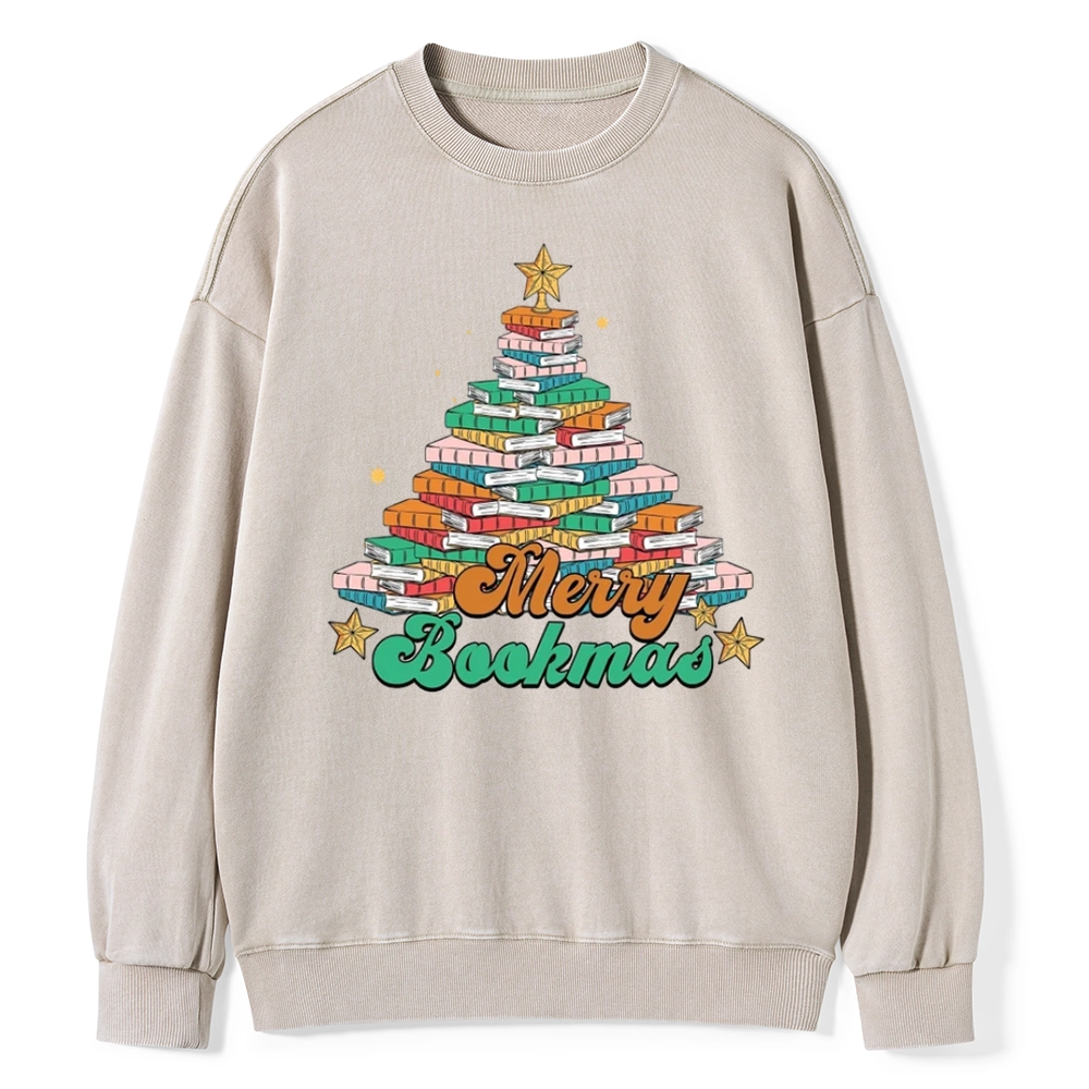Pagewings Christmas Merry Bookmas Unisex Washed Sweatshirt