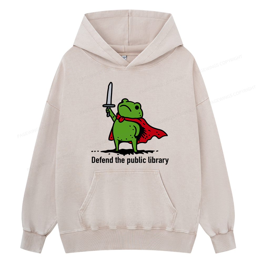 Pagewings Defend The Public Library Unisex Washed Hoodie