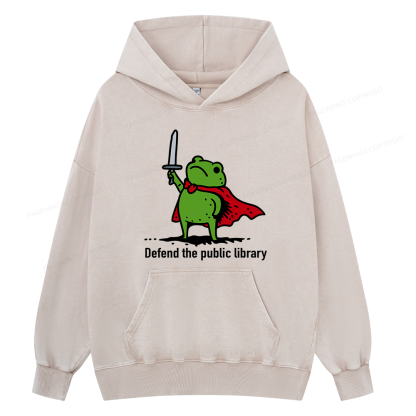 Pagewings Defend The Public Library Unisex Washed Hoodie