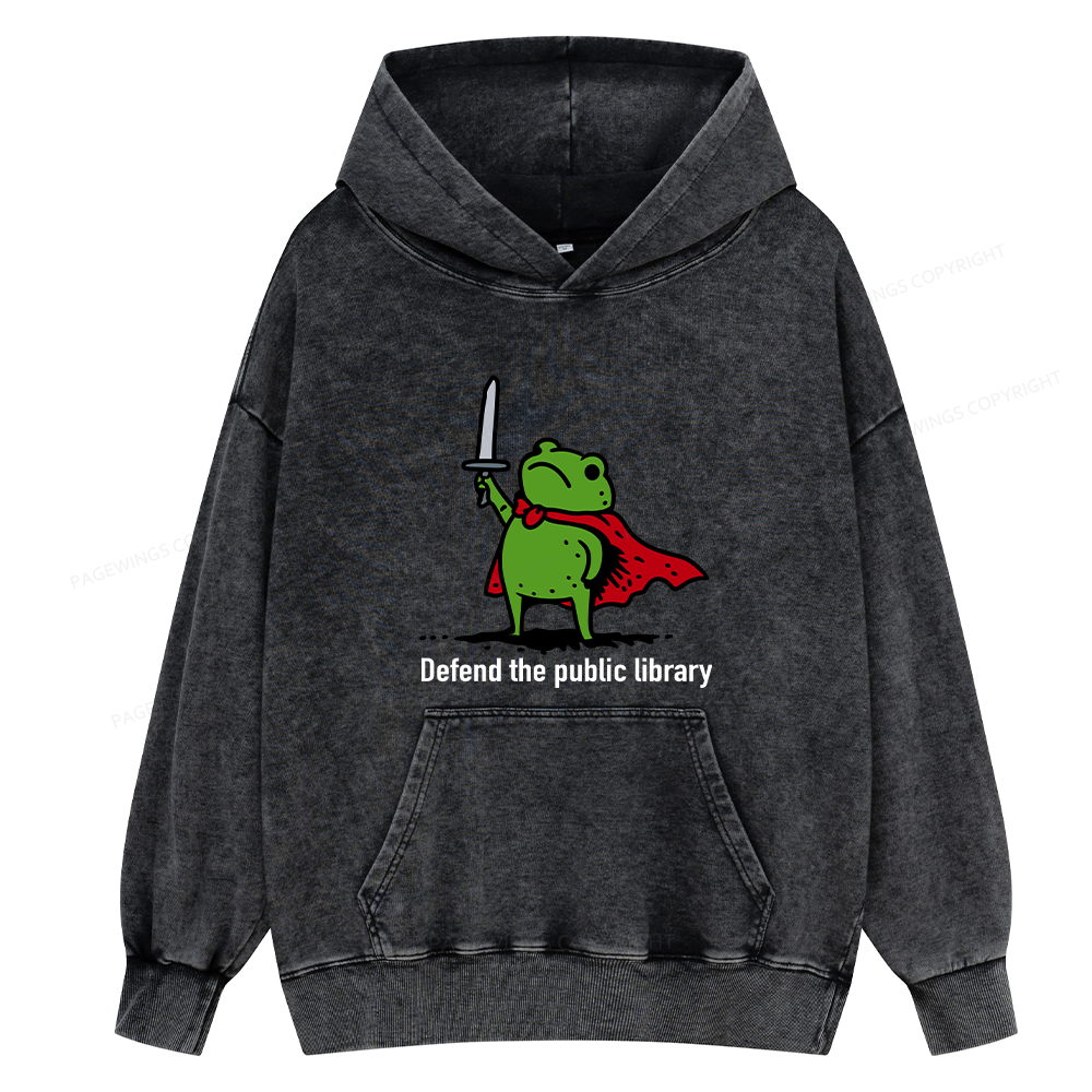 Pagewings Defend The Public Library Unisex Washed Hoodie