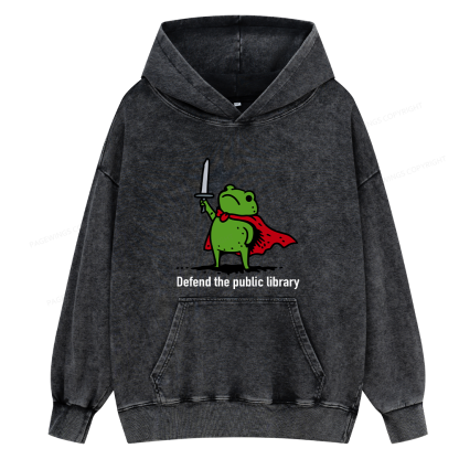 Pagewings Defend The Public Library Unisex Washed Hoodie