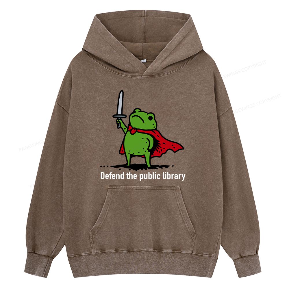 Pagewings Defend The Public Library Unisex Washed Hoodie