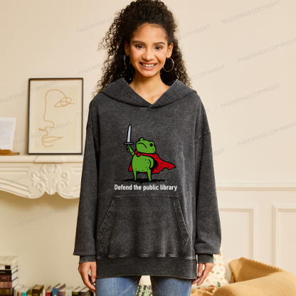 Pagewings Defend The Public Library Unisex Washed Hoodie