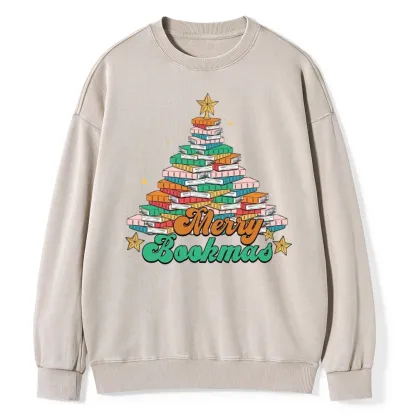 Pagewings Christmas Merry Bookmas Unisex Washed Sweatshirt