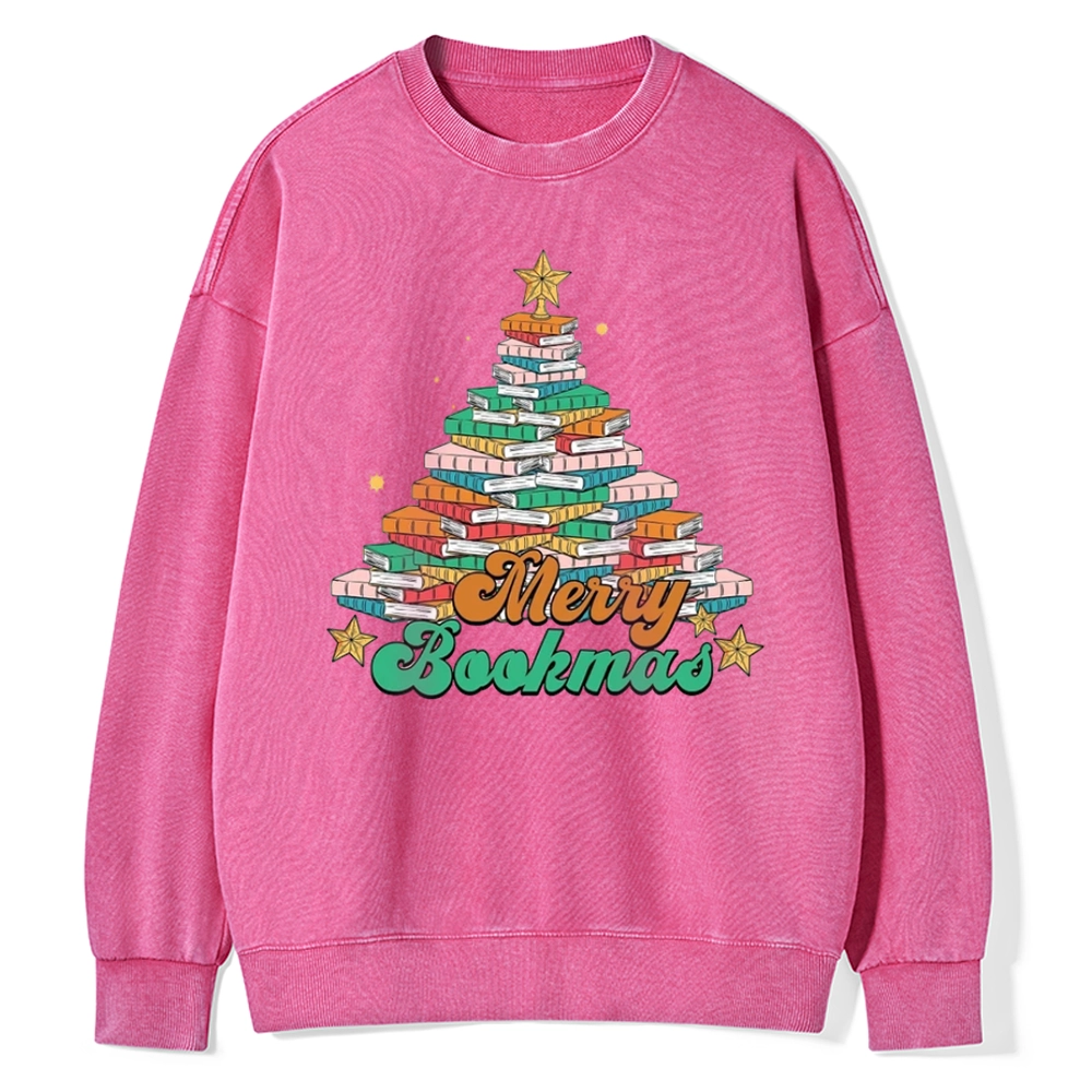 Pagewings Christmas Merry Bookmas Unisex Washed Sweatshirt