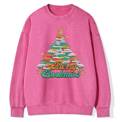 Pagewings Christmas Merry Bookmas Unisex Washed Sweatshirt