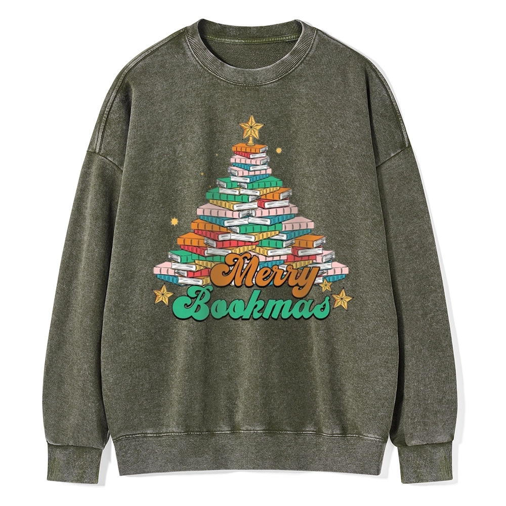 Pagewings Christmas Merry Bookmas Unisex Washed Sweatshirt