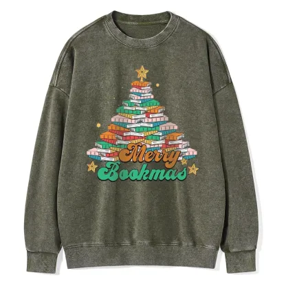 Pagewings Christmas Merry Bookmas Unisex Washed Sweatshirt
