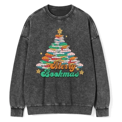 Pagewings Christmas Merry Bookmas Unisex Washed Sweatshirt