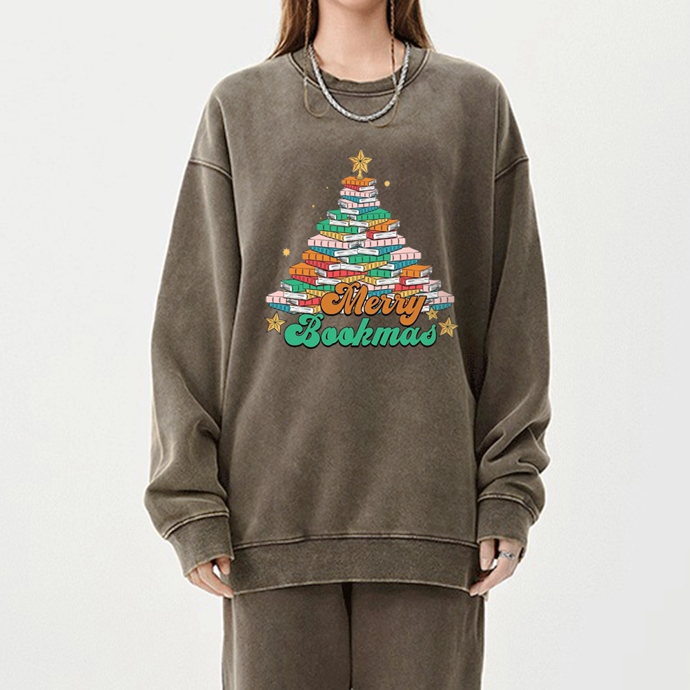 Pagewings Christmas Merry Bookmas Unisex Washed Sweatshirt