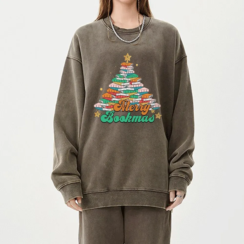 Pagewings Christmas Merry Bookmas Unisex Washed Sweatshirt