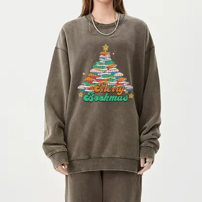 Pagewings Christmas Merry Bookmas Unisex Washed Sweatshirt