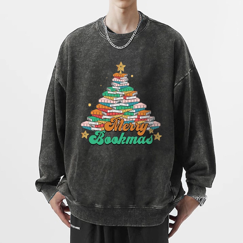 Pagewings Christmas Merry Bookmas Unisex Washed Sweatshirt