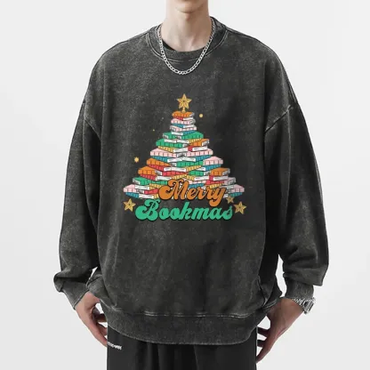 Pagewings Christmas Merry Bookmas Unisex Washed Sweatshirt