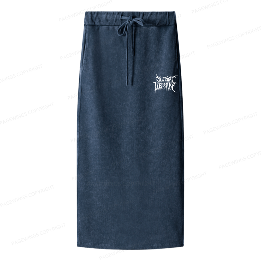 Pagewings Support Your Local Library Women Washed Long Skirts