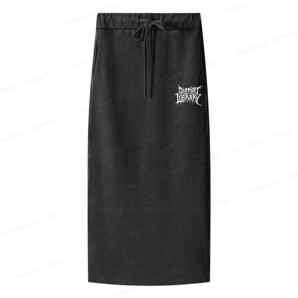 Pagewings Support Your Local Library Women Washed Long Skirts