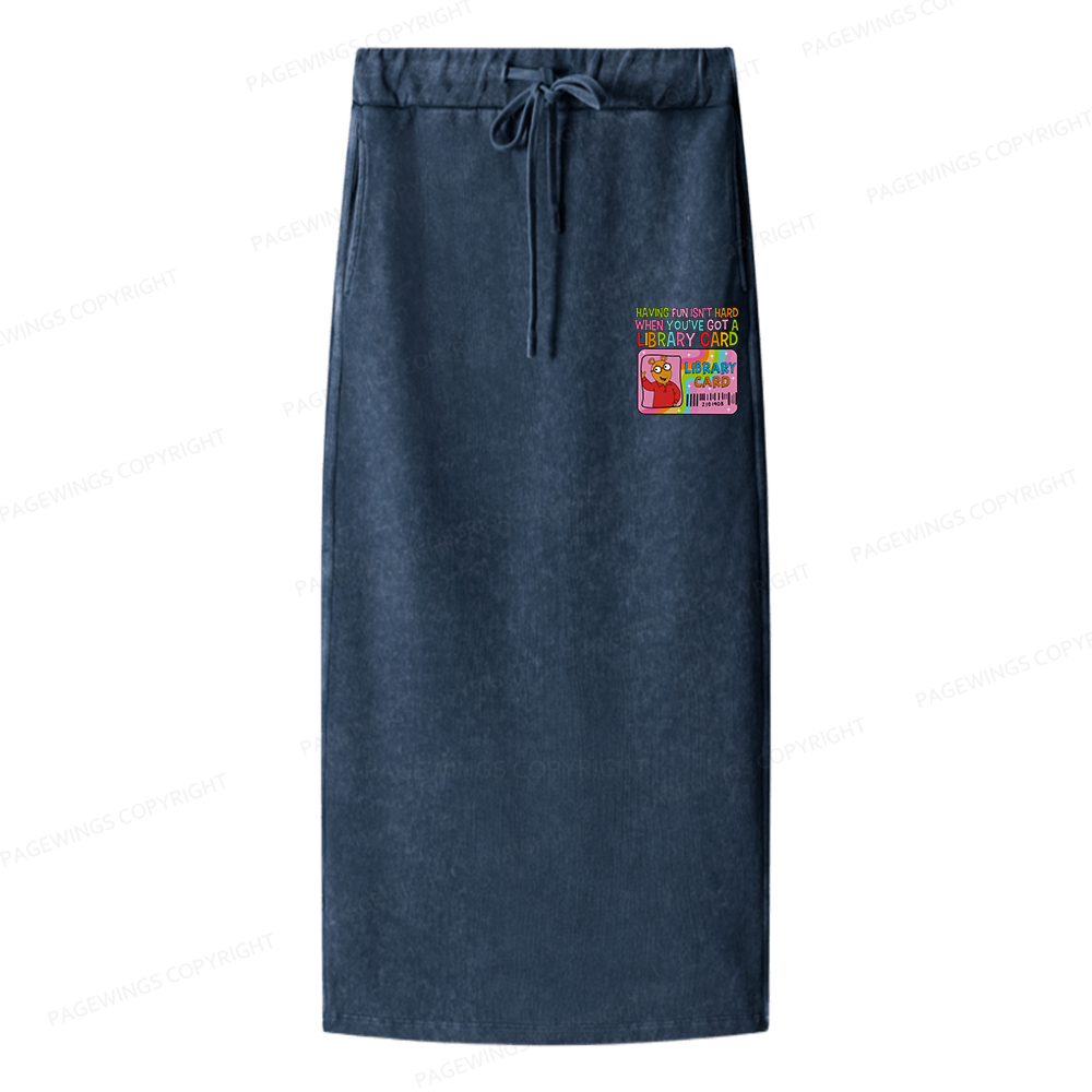 Pagewings Having Fun Isn't Hard When You've Got A Library Card Women Washed Long Skirts