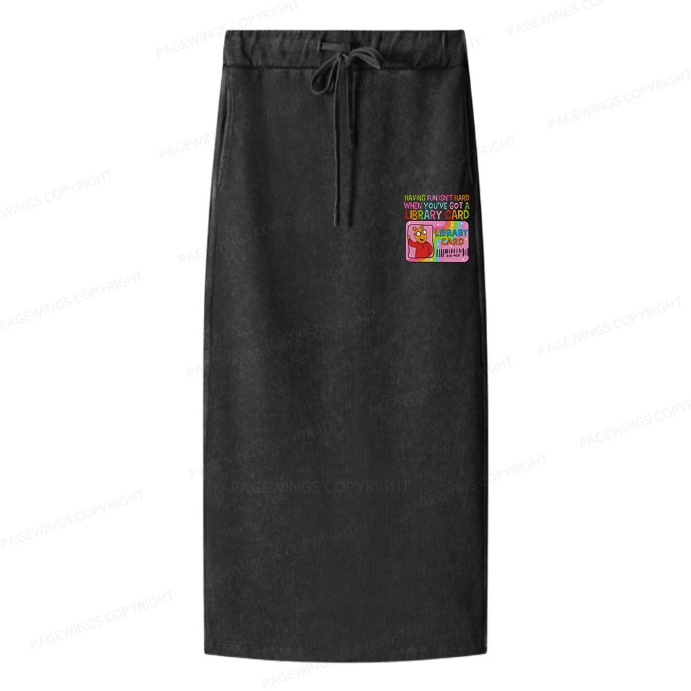 Pagewings Having Fun Isn't Hard When You've Got A Library Card Women Washed Long Skirts