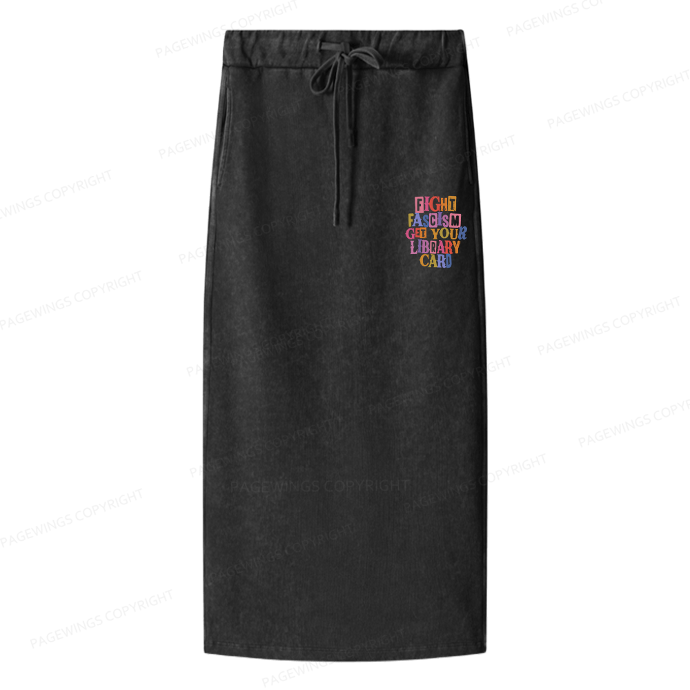 Pagewings Get Your Library Card Women Washed Long Skirts
