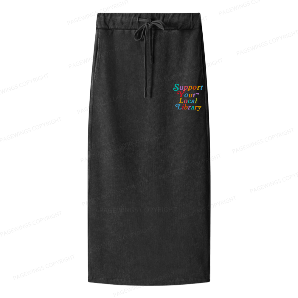 Pagewings Support Your Local Library Women Washed Long Skirts