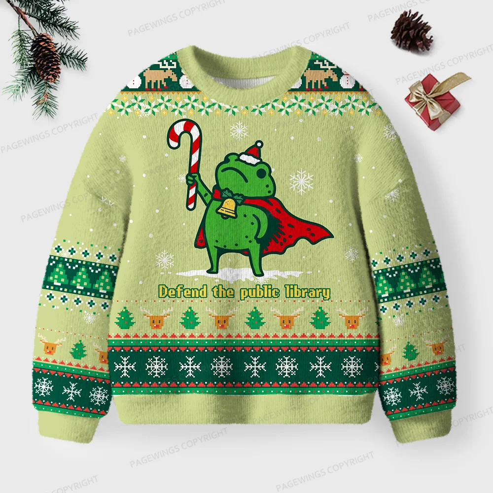 Pagewings Defend The Public Library Unisex Ugly Knit Sweatshirt