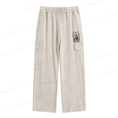 Pagewings Halloween The Reader Tarot Card Unisex Washed Cargo Sweatpants