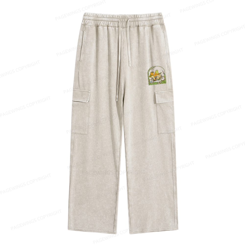 Pagewings Frog And Toad Book Vintage Unisex Washed Cargo Sweatpants