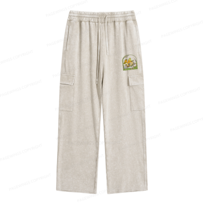 Pagewings Frog And Toad Book Vintage Unisex Washed Cargo Sweatpants