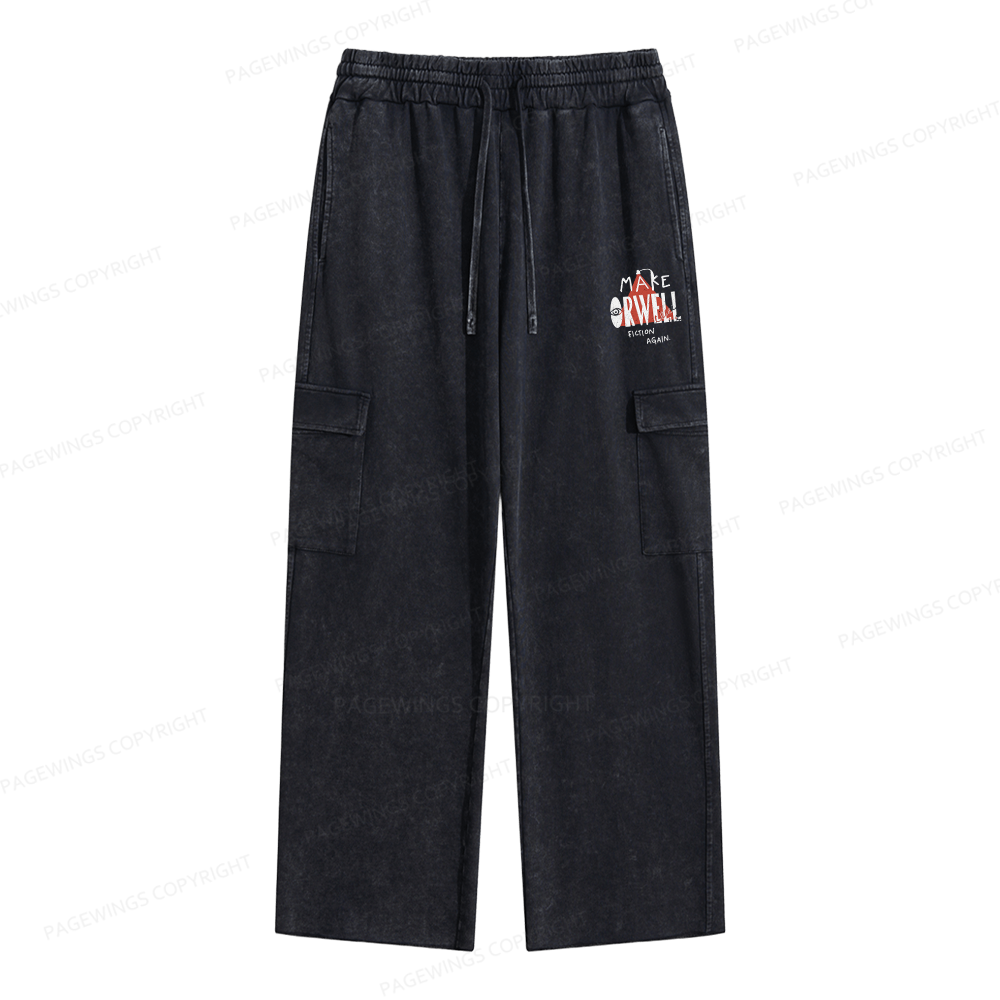 Pagewings Make Orwell Fiction Again Unisex Washed Cargo Sweatpants