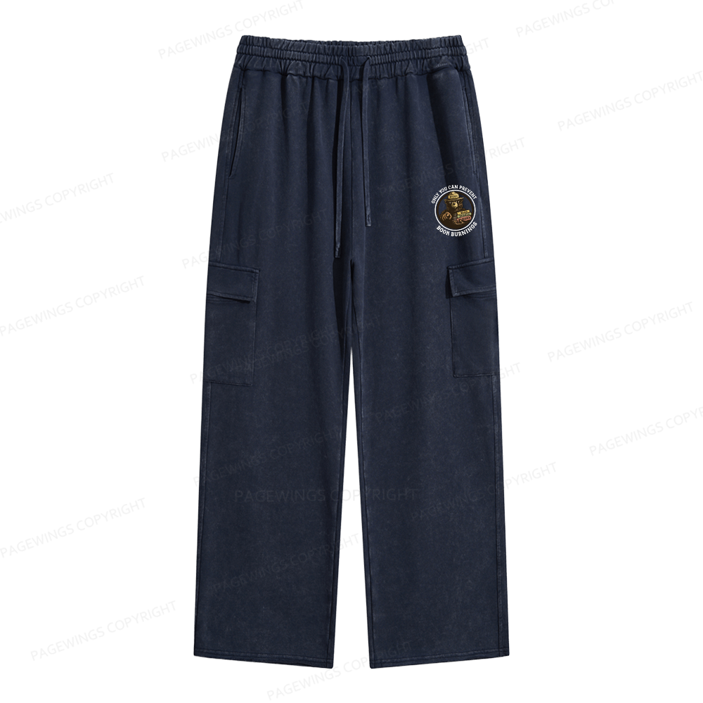 Pagewings Only You Can Prevent Book Burnings Unisex Washed Cargo Sweatpants