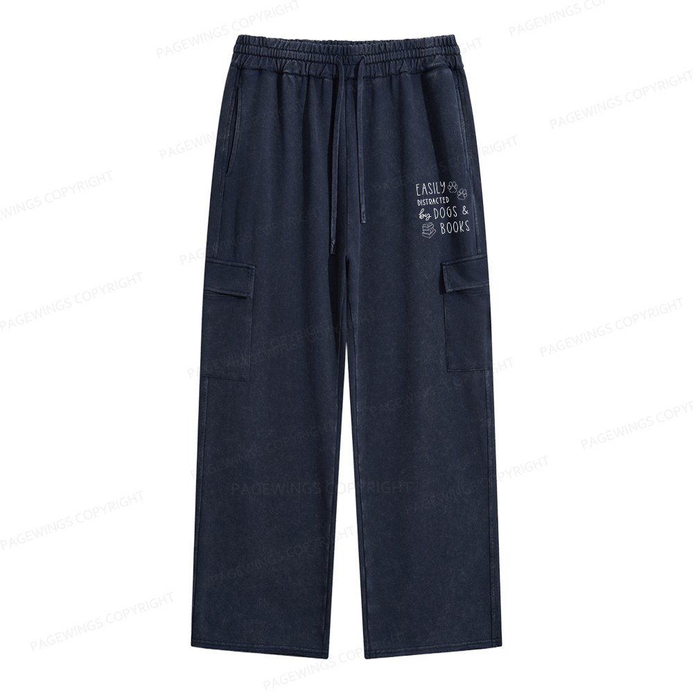 Pagewings Dogs And Books Unisex Washed Cargo Sweatpants