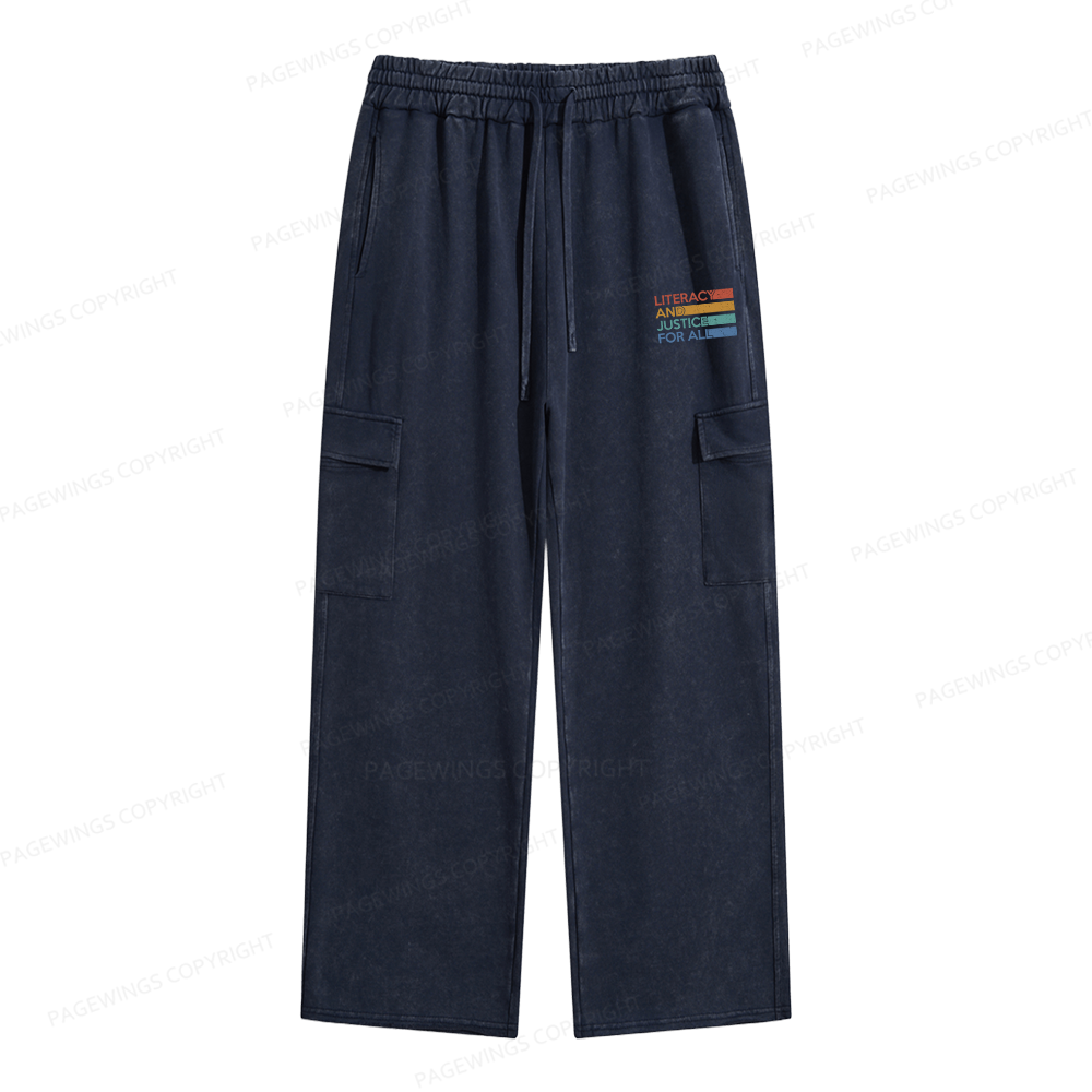 Pagewings Literacy and Justice For All Unisex Washed Cargo Sweatpants