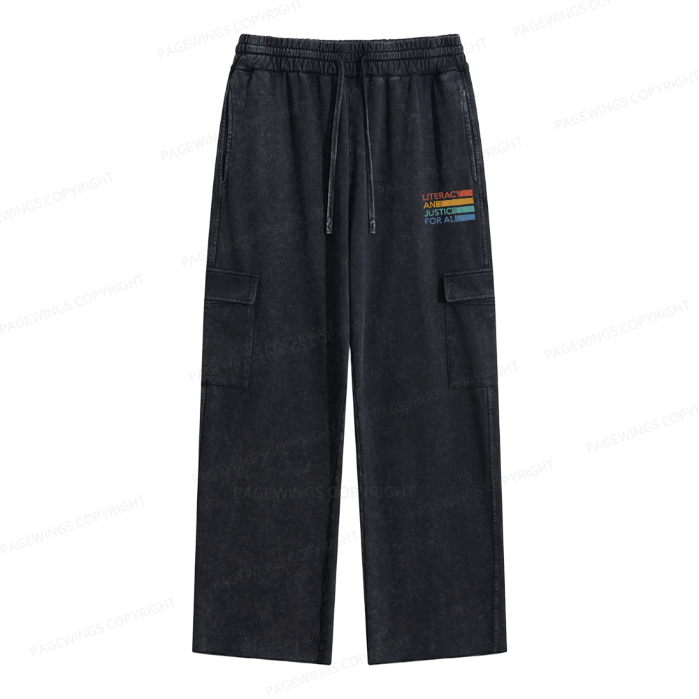 Pagewings Literacy and Justice For All Unisex Washed Cargo Sweatpants