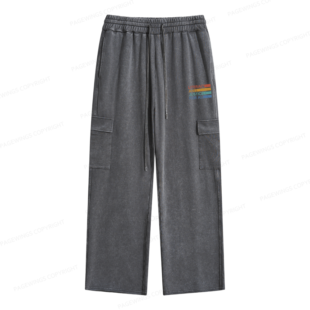 Pagewings Literacy and Justice For All Unisex Washed Cargo Sweatpants