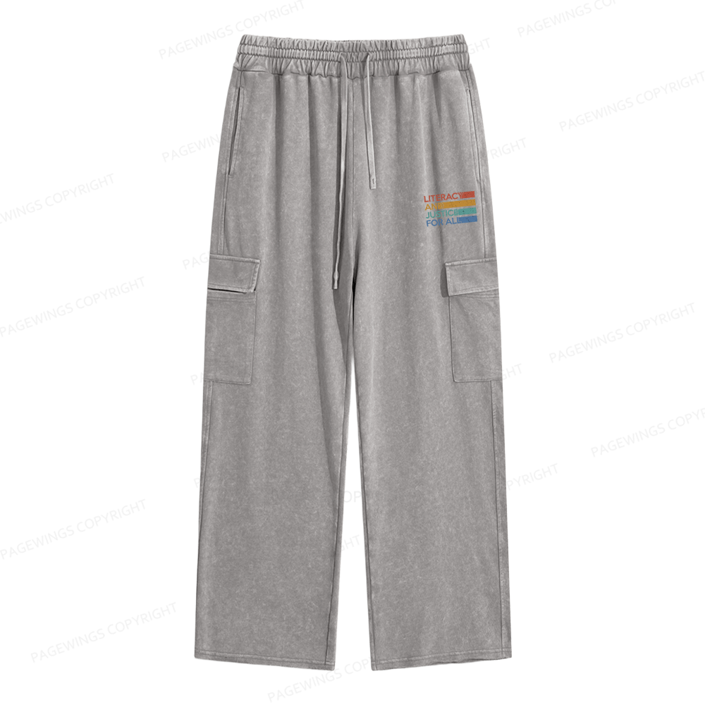 Pagewings Literacy and Justice For All Unisex Washed Cargo Sweatpants