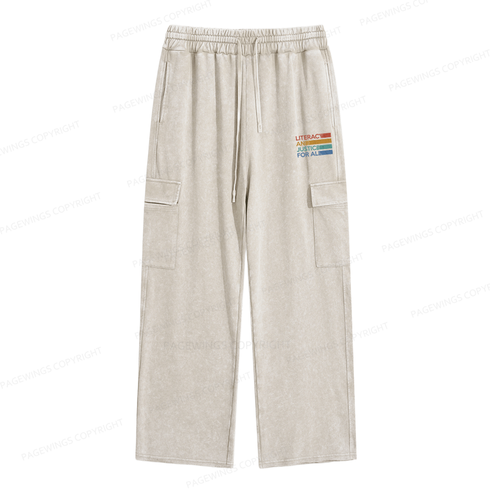 Pagewings Literacy and Justice For All Unisex Washed Cargo Sweatpants