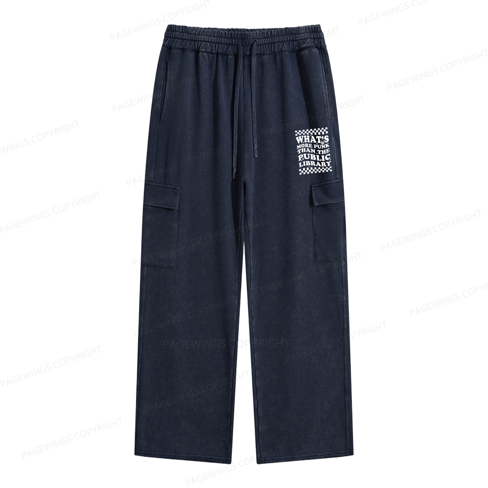 Pagewings Punk The Public Library Unisex Washed Cargo Sweatpants