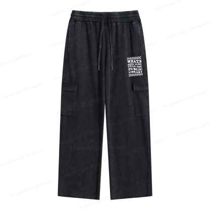 Pagewings Punk The Public Library Unisex Washed Cargo Sweatpants