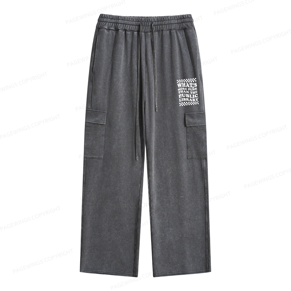 Pagewings Punk The Public Library Unisex Washed Cargo Sweatpants