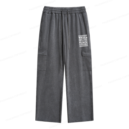 Pagewings Punk The Public Library Unisex Washed Cargo Sweatpants