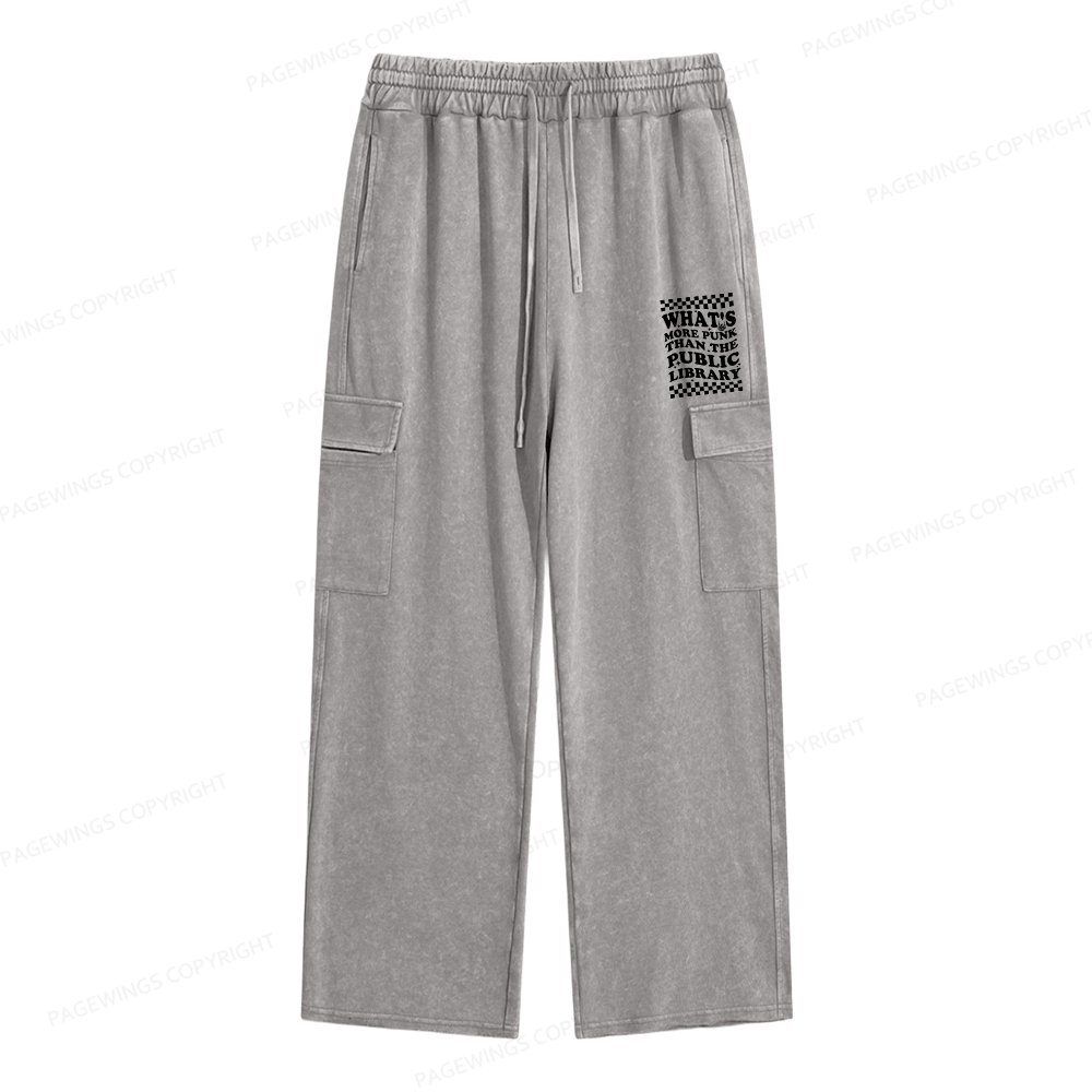 Pagewings Punk The Public Library Unisex Washed Cargo Sweatpants