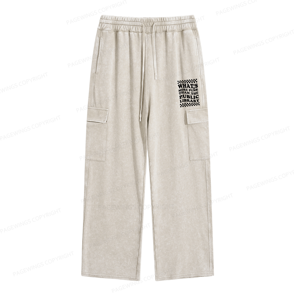 Pagewings Punk The Public Library Unisex Washed Cargo Sweatpants