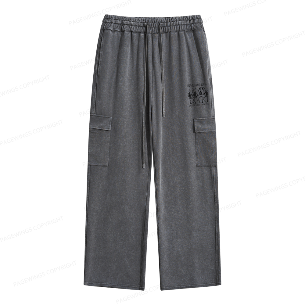 Pagewings Reading Books Book Lover Unisex Washed Cargo Sweatpants