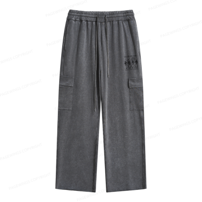 Pagewings Reading Books Book Lover Unisex Washed Cargo Sweatpants