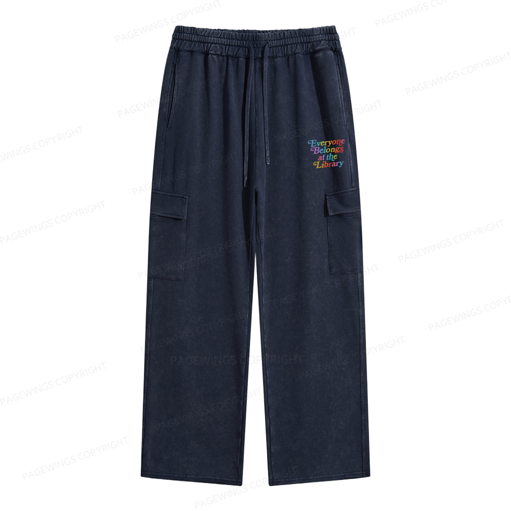 Pagewings Everyone belongs at the library Unisex Washed Cargo Sweatpants