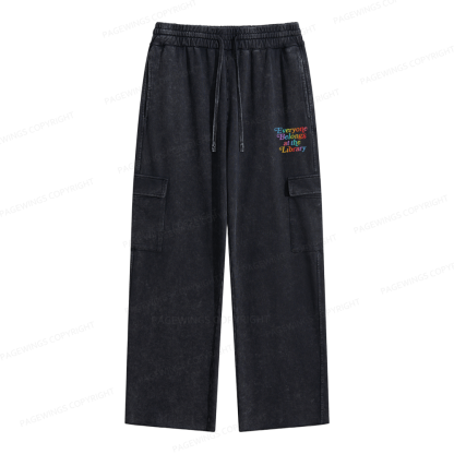 Pagewings Everyone belongs at the library Unisex Washed Cargo Sweatpants